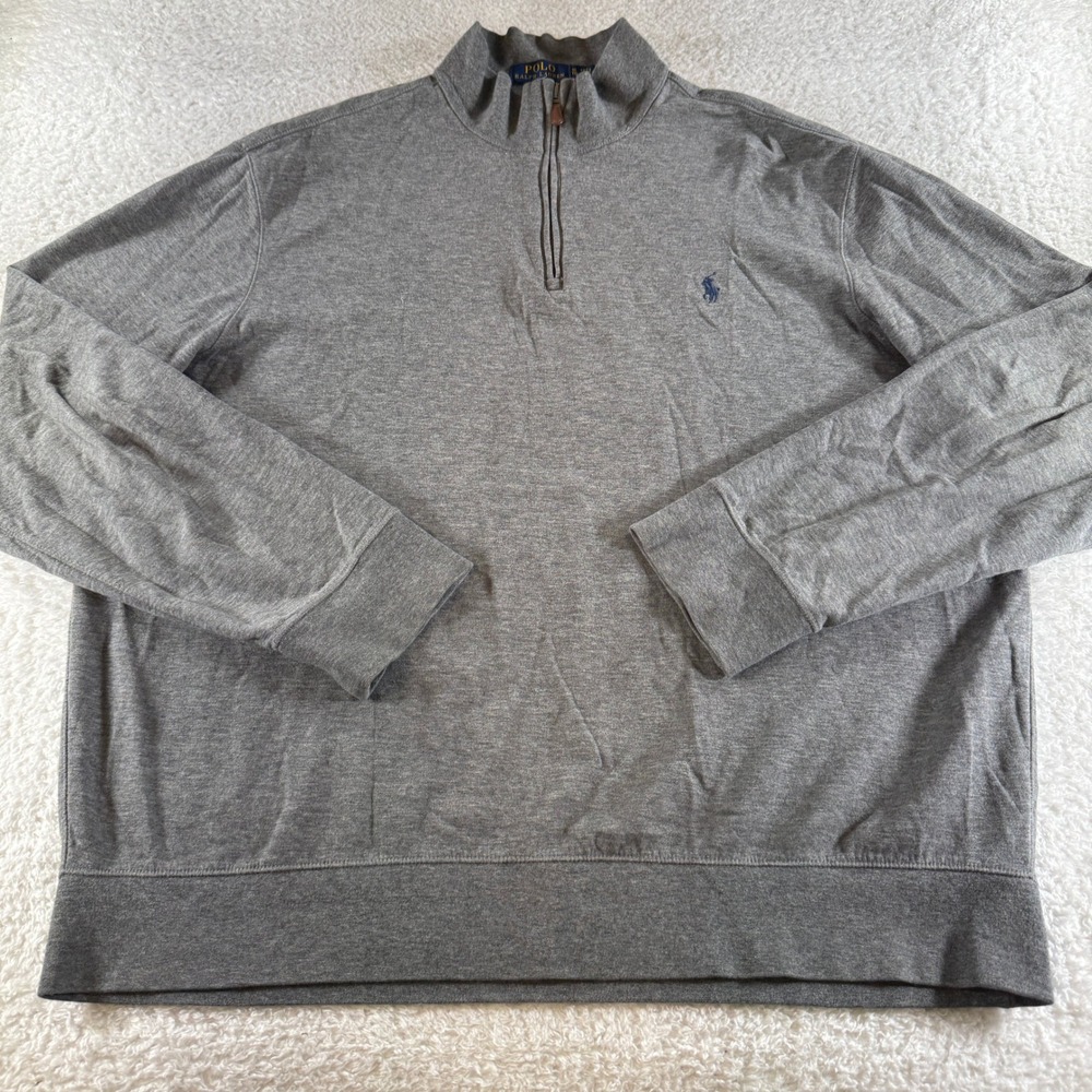 Polo Ralph Lauren Men's 1/4 Zip Sweater Pullover Size XL Gray Blue Pony